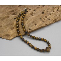 18" long Tiger Eyes Lucky Stone Beads Silver Necklace
