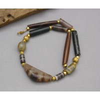 Ancient  Tube Agate  with Genuine Gold Spacer Beads Necklace