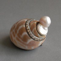 KG-042 One of a kind Handmade silver seashell, beach ring, cz diamonds, baroque pearl, nugget pearl, sea shell ring, beach jewelry, beach theme