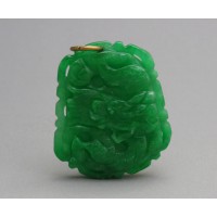 Beautiful Green!! RARE Jade Caved Dragon Naga Gem Lucky Stone Pendant