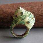 KG-043 Unique handmade seashell ring, shell ring, genuine Emerald, gold plated silver beach ring, beach jewelry, one of a kind ring, beach theme, size 7us