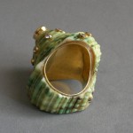 KG-045 Unique handmade-hand drill green seashell ring, Shell ring, Shell jewelry, with gold plated on sterling silver and simulated diamonds setting on