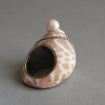 KG-042 One of a kind Handmade silver seashell, beach ring, cz diamonds, baroque pearl, nugget pearl, sea shell ring, beach jewelry, beach theme