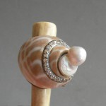 KG-042 One of a kind Handmade silver seashell, beach ring, cz diamonds, baroque pearl, nugget pearl, sea shell ring, beach jewelry, beach theme