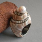 KG-042 One of a kind Handmade silver seashell, beach ring, cz diamonds, baroque pearl, nugget pearl, sea shell ring, beach jewelry, beach theme