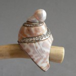 KG-042 One of a kind Handmade silver seashell, beach ring, cz diamonds, baroque pearl, nugget pearl, sea shell ring, beach jewelry, beach theme