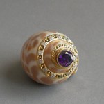 KG-046 Unique Handmade seashell ring, Amethyst cz diamonds, Natural seashell, Gold over silver ring, shell jewelry, beach jewelry, beach ring,Beach theme