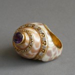 KG-046 Unique Handmade seashell ring, Amethyst cz diamonds, Natural seashell, Gold over silver ring, shell jewelry, beach jewelry, beach ring,Beach theme