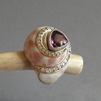 KG-033 Unique Handmade seashell ring, Amethyst cz diamonds, Natural seashell, Gold over silver ring, shell jewelry, beach jewelry, beach ring,Beach theme