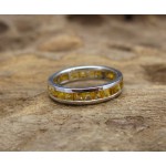 KG-047 Beautiful Genuine Yellow Sapphires White Gold Plated on Sterling Silver Handmade Ring