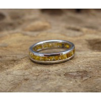 KG-047 Beautiful Genuine Yellow Sapphires White Gold Plated on Sterling Silver Handmade Ring