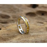 KG-047 Beautiful Genuine Yellow Sapphires White Gold Plated on Sterling Silver Handmade Ring