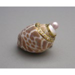 KG-030 Elegant Handmade!!  22k Gold Plated on Sterling Silver Pearl Tourmaline Shell Sea shell Ring Size 5.5