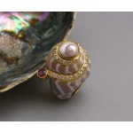 KG-030 Elegant Handmade!!  22k Gold Plated on Sterling Silver Pearl Tourmaline Shell Sea shell Ring Size 5.5