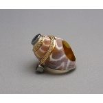 KG-031 Handmade sterling silver plated 2 tone yellow gold - black rhodium with genuine Spessartite Ganet and simulated diamonds Sea Shell ring