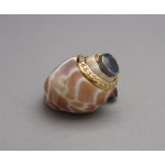 KG-031 Handmade sterling silver plated 2 tone yellow gold - black rhodium with genuine Spessartite Ganet and simulated diamonds Sea Shell ring