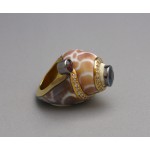 KG-031 Handmade sterling silver plated 2 tone yellow gold - black rhodium with genuine Spessartite Ganet and simulated diamonds Sea Shell ring