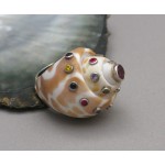 KG-038 Handmade Sterling Silver White Gold Plated with Multi Gemstones Sea Shell Ring Size 7.5