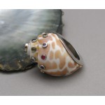 KG-038 Handmade Sterling Silver White Gold Plated with Multi Gemstones Sea Shell Ring Size 7.5