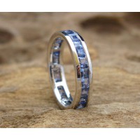 KG-035 Lovely Genuine Sky Blue Tanzanite White Gold Plated on Sterling Silver Handmade Gemstone Ring