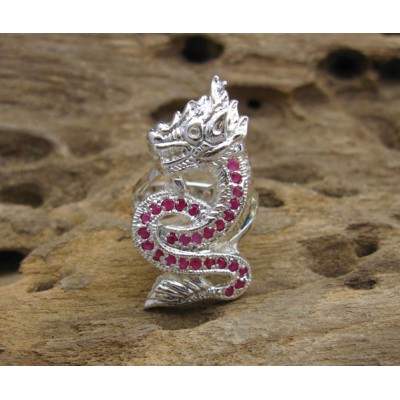 Naga Snake Nak Ruby Silver Ring Size 11us