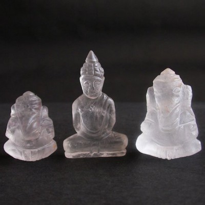 BDC-26 Nice Handcarved crystal Quartz in 2 Lord Ganesh Ganesha-1 Buddha in meditation posture Thai quartz, thai crystal