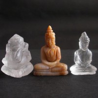 BDC-16 3 Handmade Handcarved crystal Quartz Honey Jade Lord Ganesh Buddhas in meditation posture Thai quartz, thai crystal, hindu buddha statue #16