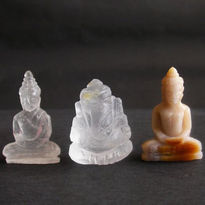 BDC-14  3Handmade Handcarved crystal Quartz Honey Jade Lord Ganesh Buddhas in meditation posture Thai quartz, thai crystal, hindu buddha statue #14