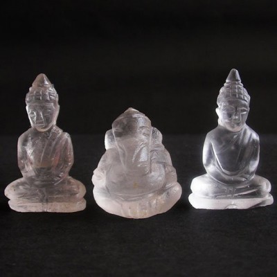 BDC-18 Hand Carved crystal Quartz in 1 Lord Ganesh Figurine 2 buddha statues gemstone Statues Unique Gift, Religious Sculpture #18