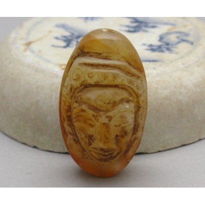 Old Agate Carved Buddha Face Head Bead Pendant