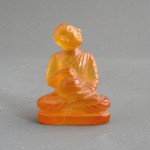 BD-009 Delicate Handcarved Old Yellow Honey Phra Upakut Bua Khem Lotus Crystal Stone Buddha Amulet Statue.