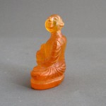 BD-009 Delicate Handcarved Old Yellow Honey Phra Upakut Bua Khem Lotus Crystal Stone Buddha Amulet Statue.