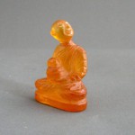 BD-009 Delicate Handcarved Old Yellow Honey Phra Upakut Bua Khem Lotus Crystal Stone Buddha Amulet Statue.