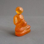 BD-009 Delicate Handcarved Old Yellow Honey Phra Upakut Bua Khem Lotus Crystal Stone Buddha Amulet Statue.