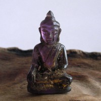 BD-027 Rare Old Grape Purple Quartz Crystal Carved in Phra Hin 'Kru Hod' Seated in Meditation Posture Crowned Magic Luckky Buddha Amulet from Meaung Hod