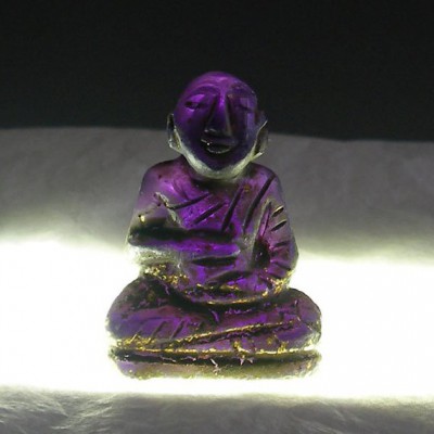 BD-026  Very Old rare purple grape Phra Upakut Bua Khem Lotus Crystal Stone Thai collectible fetish Buddha Amulet Statue