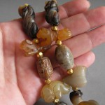 Ancitnt Agate Carved Animals Big Bird Genuine Gold Beads Necklace