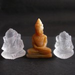 BDC-23 3 Handmade Handcarved crystal Quartz-Honey Jade Lord Ganesh -1 Buddhas in meditation posture Thai quartz, thai crystal, hindu buddha yoga statue #23