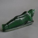 BD-015 Antique Old Emerald Green Cave Crystal Carved TUESDAY BUDDHA Phra Sai Yas Laying Reclining Sleeping Happy Buddha Statue