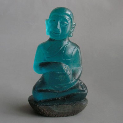 BD-016 Antique Old ocean blue Cave crystal Phra Upakut Bua Khem Lotus buddha Thai collectible Buddha Statue