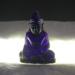 BD-028 Rare Old dark purple Crystal quartz Carved in Phra Hin 'Kru Hod' Seated in Meditation Posture Crowned Magic Luckky Buddha Amulet from Meaung Hod