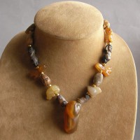 Ancitnt Agate Carved Animals Big Bird Genuine Gold Beads Necklace