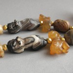 Ancitnt Agate Carved Animals Big Bird Genuine Gold Beads Necklace