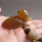 Ancitnt Agate Carved Animals Big Bird Genuine Gold Beads Necklace