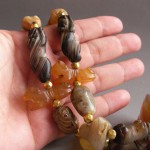 Ancitnt Agate Carved Animals Big Bird Genuine Gold Beads Necklace