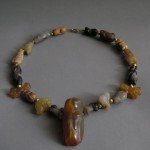 Ancitnt Agate Carved Animals Big Bird Genuine Gold Beads Necklace