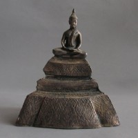 BD-021 Rare old Authentic Antique patina 19th Silver Sheet cover Thai ayutthaya Buddha, Thai collectible Buddha Statue 