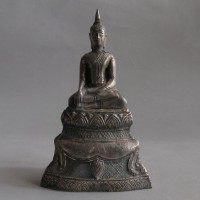 BD-023 Rare old Authentic Antique patina 19th Silver Sheet cover Thai ayutthaya Buddha, Thai collectible Buddha Statue