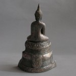 BD-023 Rare old Authentic Antique patina 19th Silver Sheet cover Thai ayutthaya Buddha, Thai collectible Buddha Statue