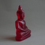 BD-004 Old Blood Red super red crystal quartz carved in Buddha seated in meditation posture, Magic Luckky Buddha Amulet from Meaung Hod, Chiang Mai Province, northern Thailand.